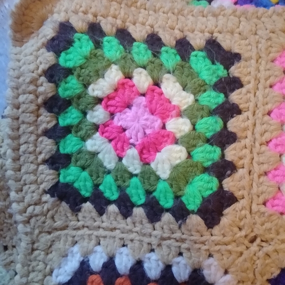 Vintage Handmade Crochet Granny Square Blanket Rainbow Colorful Art - Picture 6 of 6
